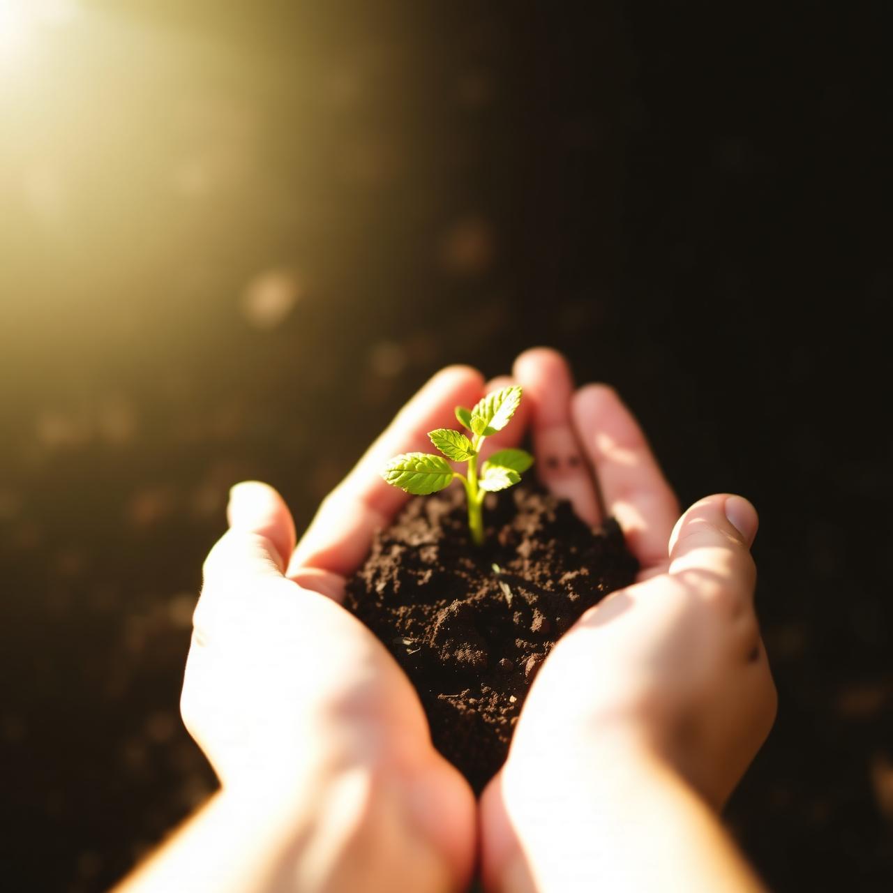 Sapling growing in cupped hands